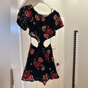 Floral side cut out mini dress